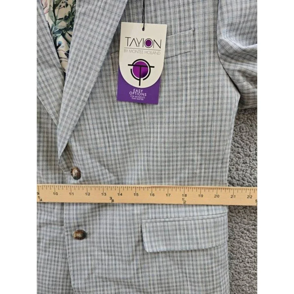Tayion Collection Regular-Fit Suit Jacket Men's 42S Grey Green Plaid Long Sleeve